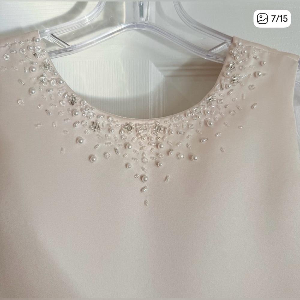 Stunning Joan Calabrese for Mon Cherri Flower Girl Dress in Ivory/Petal size 7 - Picture 6 of 15